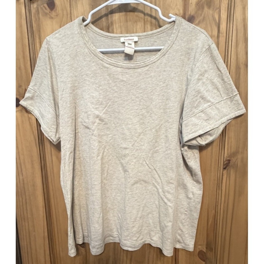Sundance Beige Short Sleeve Tee Size L Cotton Minimalist Casual Basic Top